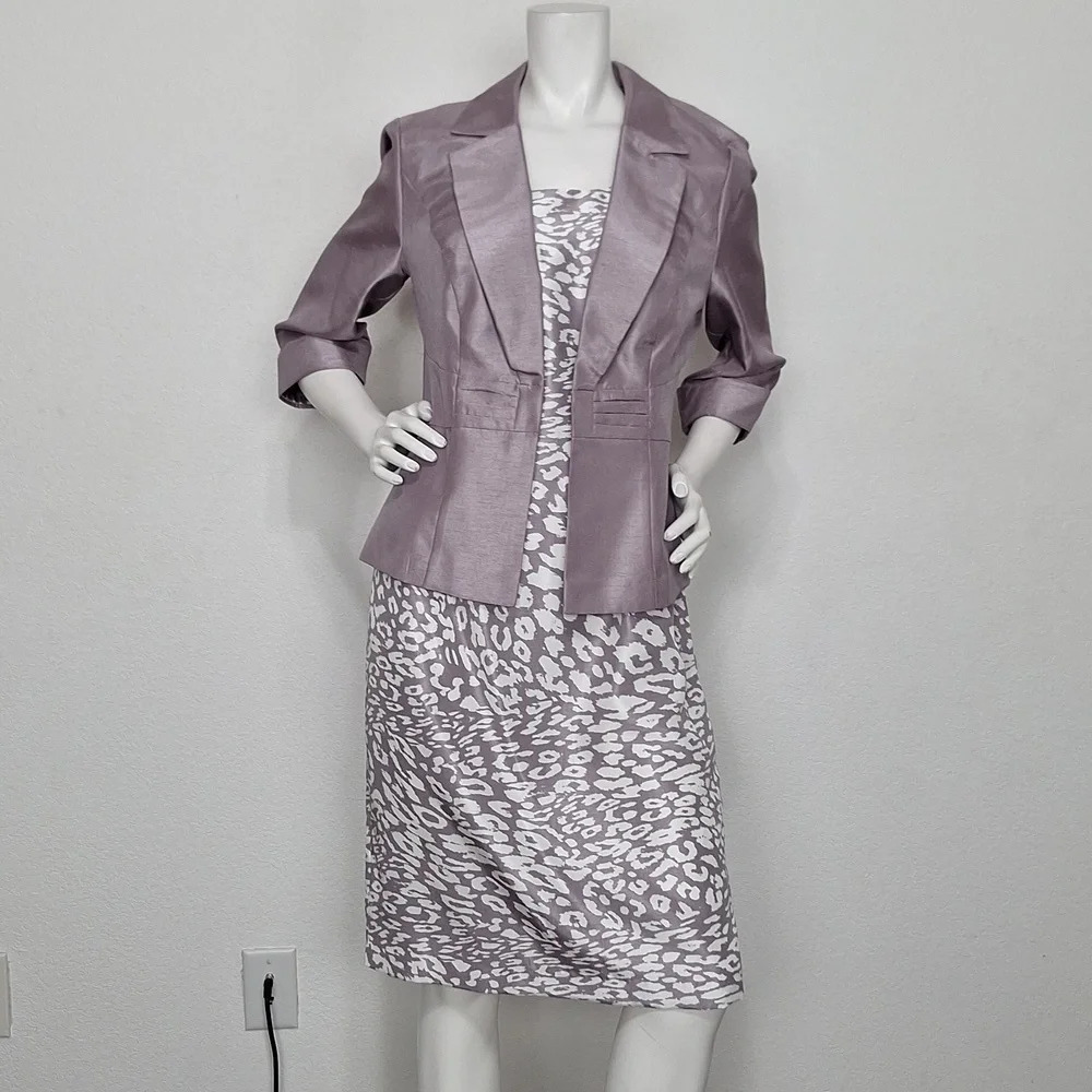 Dana Kay Lilac White Office Siren Animal Print Jacket and Dress Set Size 10